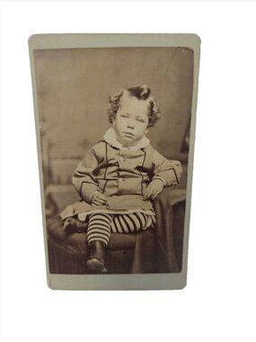 Antique 1870s CDV Cleveland OH Cheeky Toddler Boy in Striped Stockings by Nock